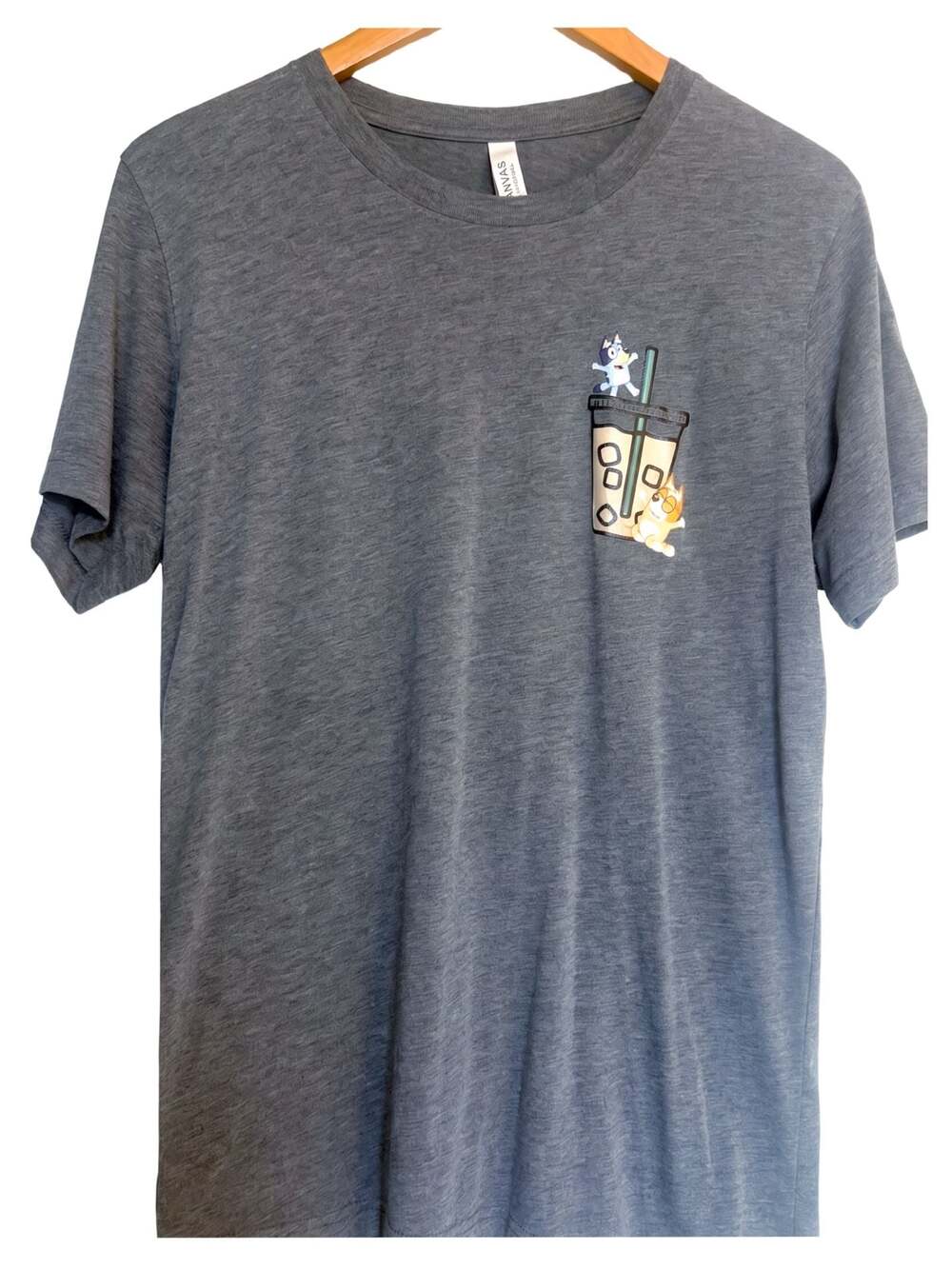 Bella+Canvas Bluey Running On Bluey And Iced Coffee Graphic T-Shirt Size M